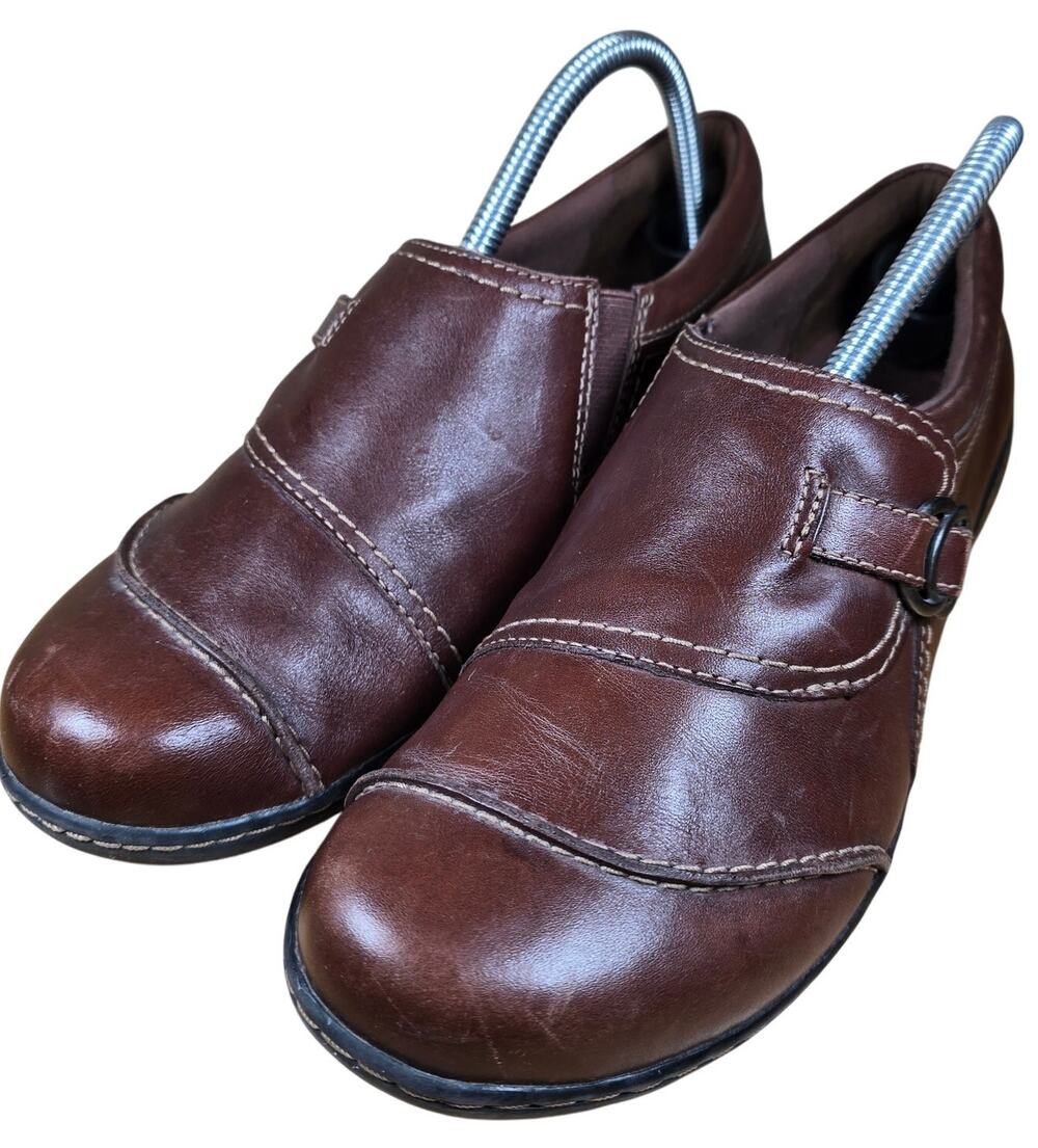 Women's Clarks Bendables Ashland Alpine Slip-On Loafers Brown Leather Womens 9.5